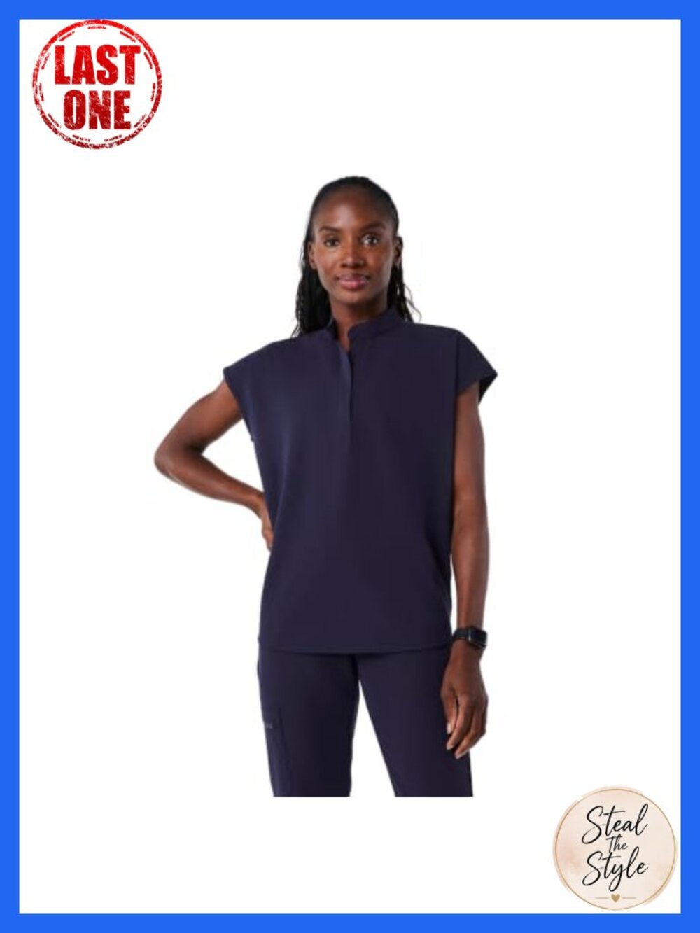 Oversized Medical Scrub Top FIONx Stretch Mandarin Collar 2 Pockets